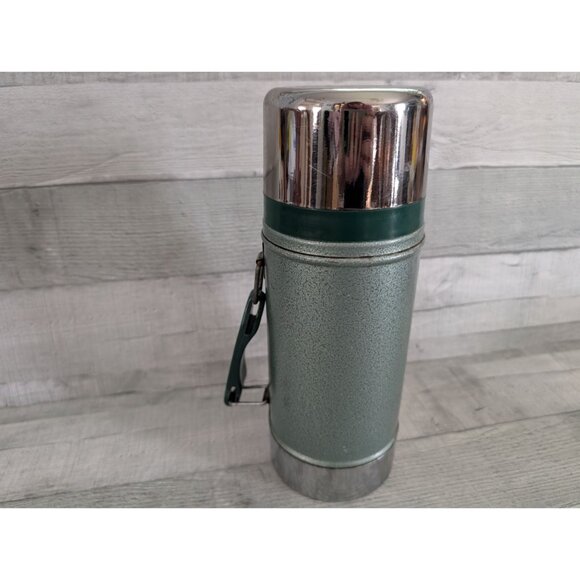 Vtg Aladdin Stanley Thermos Green Chrome Metal 1 Quart Handle Retro Camping Gear - Picture 5 of 9